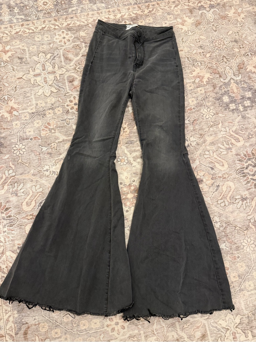 Free People Black Flare Jeans with Raw Hem